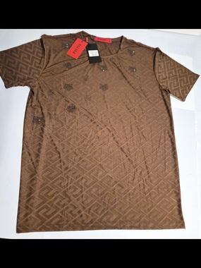 NWT Pavini by Rocco Ravalli Men’s Geometric Rhinestone Tee - XL - Coffee